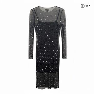 Thirty Thirty LA Black Mesh Pearl- Rhinestone Embellished Body-con Dress Size M